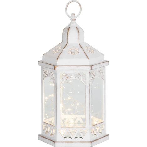 Weihnachtslaterne MagicHome Morocco, LED warmweiß, weiß, 3xAAA, Kunststoff, mit Timer, 18x15x32 cm (1/2)