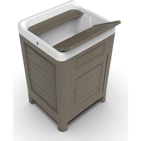 Meuble sous vasque Artu 60x51x89 cm en résine 100% recyclable – Couleur taupe – Installation facile avec kit siphon inclus (1/5)