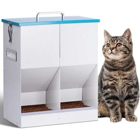 Distributeur de croquettes automatique pour deux animaux, mangeoire gravité en acier galvanisé, 10L (1/5)