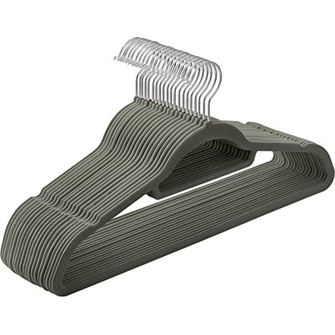 Grucce in Velluto, Set da 20 Grucce per Appendiabiti, Antiscivolo, con Barra per Cravatta e Gancio Girevole a 360°, Salvaspazio, Spessore 0,6 cm, Lunghezza 43,5 cm, per Abiti, Grigio CRF20V (1/5)