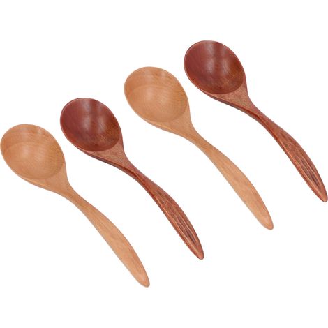 4 cuillères en bois pour soupe, design élégant et portable, idéales pour café, porridge ou repas à la maison et restaurant. (1/5)