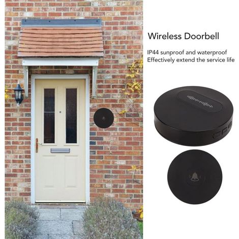 Sonnette sans Fil, Sonnette étanche 150 M avec 58 Mélodies 4 Niveaux de Volume 90 DB sans Fil pour Maison, Appartements, 1 Récepteur et 1 Bouton Poussoir (noir) (1/3)
