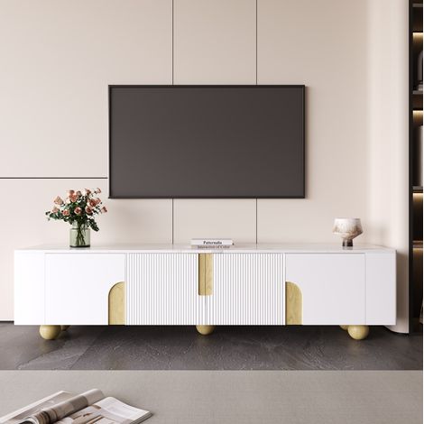 Mueble TV blanco con almacenaje y patas de madera OKMYHOME (1/5)