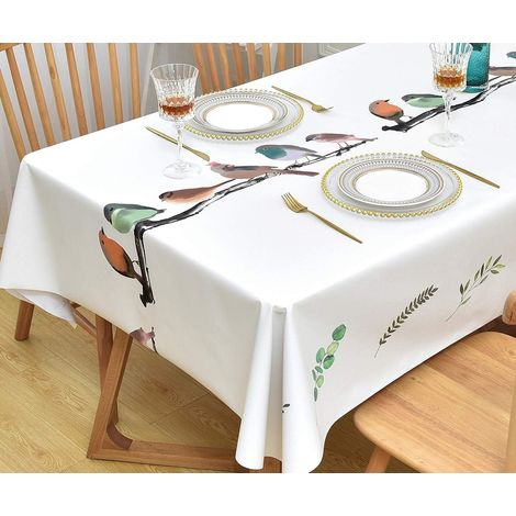 Tischdecke aus Kunststoff, PVC, wasserdicht, fleckenabweisend, rechteckig, für Esszimmer, Garten, Party, Zuhause (Vogel, 137 x 185 cm)