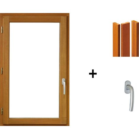 fenetre Bois 1 Vantail H75 x L60 Tirant Gauche + tapées iso 100 (2 de 1,9m) + poignée (1/5)