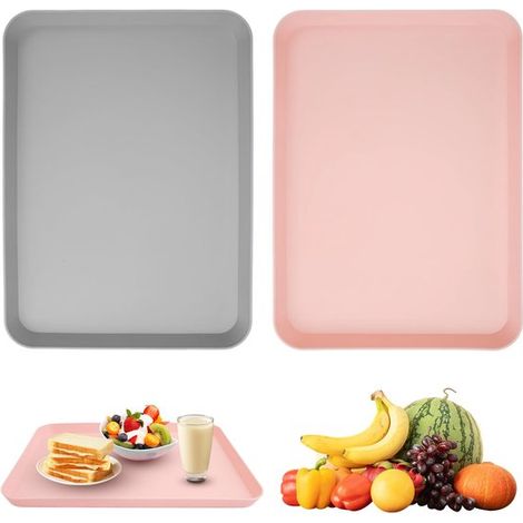 Dailygoody – Rechteckiges Tablett – Klein, Kunststoff – Spülmaschinenfest – Rosa und Grau – Praktisch für Kaffee und Tee – 2er-Set (1/5)