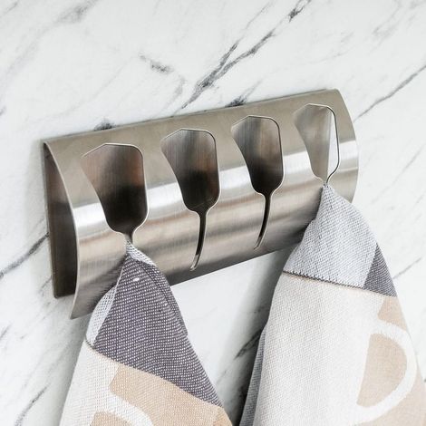 Adhesive towel rack with 4 stainless steel hooks, no drilling required – 13 x 7.5 x 2 cm – Ideal for bathroom & kitchen (1/5)