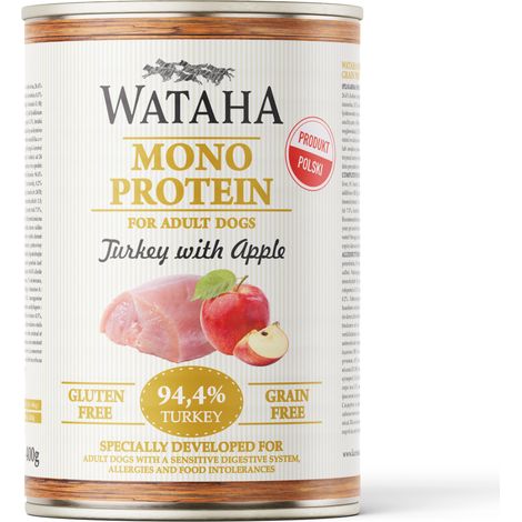 Alimento monoproteico Wataha para perros adultos (94,4% pavo con manzana) 400 g