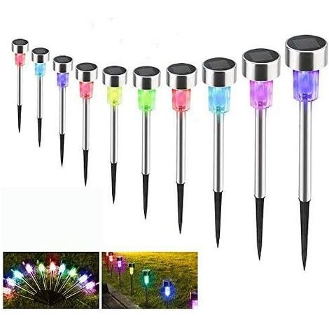 Lampe de jardin solaire extérieure, 10pcs lampe de jardin LED sans fil décoration éclairage solaire solaire pour chemin de pelouse étanche IP65 automatique lumière multicolore rechargeable [Classe éne (1/3)