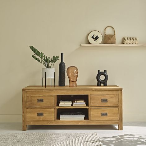 Meuble TV en teck massif 120 cm (1/5)