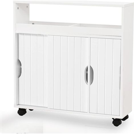 Mobiletto Bagno 4 Ruote e Ante Scorrevoli Carrello Salvaspazio Stretto Multiuso (1/5)