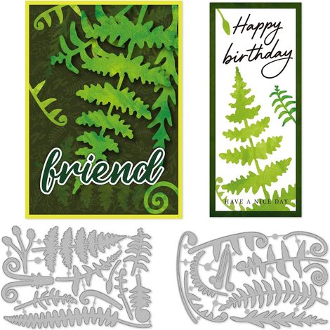 Lot de 21 matrices de découpe en métal pour la fabrication de cartes, motif fougère, 10 x 16 cm, cadre de plantes, gaufrage, pochoir, bordure de fougère, pour bricolage, scrapbooking, cartes (1/5)