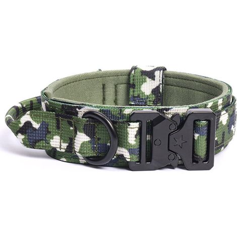 Collar para perros, nailon reforzado con asa, hebilla metálica de liberación rápida, ajustable, para entrenamiento y senderismo. (1/5)