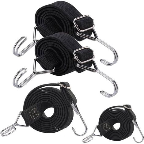 Lntyq 4 Pièces Tendeurs avec Crochets, Sangles Élastiques Plates Extra Résistantes, Cordons Élastiques avec Crochets, Long Sangles Élastiques Réglables en Caoutchouc, pour Bagages, Camping, Voiture, T (1/5)