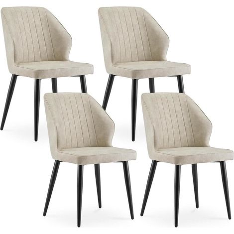 Esszimmerstühle 4er Set Kunstleder gepolstert mit Rückenlehne, beige (1/5)