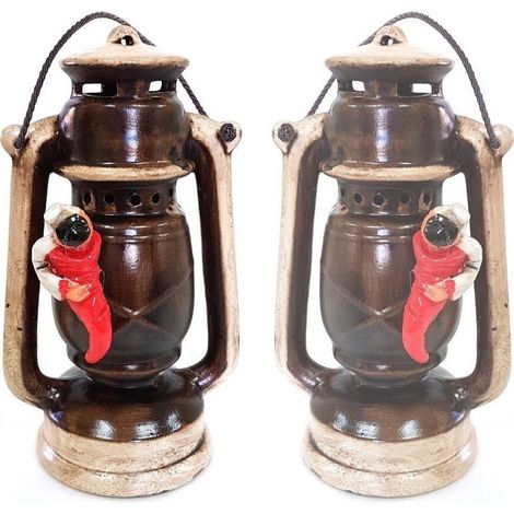 TrAdE Shop Traesio - Lanterna Elemento Decorativo Casa Pulcinella Portafortuna Terracotta -