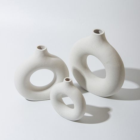 Vase nordique en forme d'anneau, vase décoratif moderne en céramique, vase rond d'art moderne, vases pour fleurs séchées faits main pour la décoration intérieure (1/5)