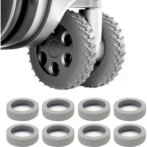 Lot de 8 housses de protection de roue en silicone pour bagages - Antidérapantes et imperméables - Pour chaises de bureau et la plupart des roues rotatives à 8 roues (gris) (1/5)