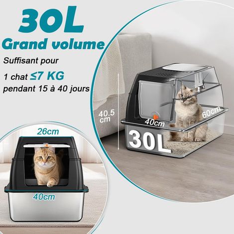 Maison de toilette pour chat en acier inoxydable XL avec filtre à charbon actif et tapis litière grande boîte à litière fermée anti-odeur et anti-projection pour grands chats (1/5)