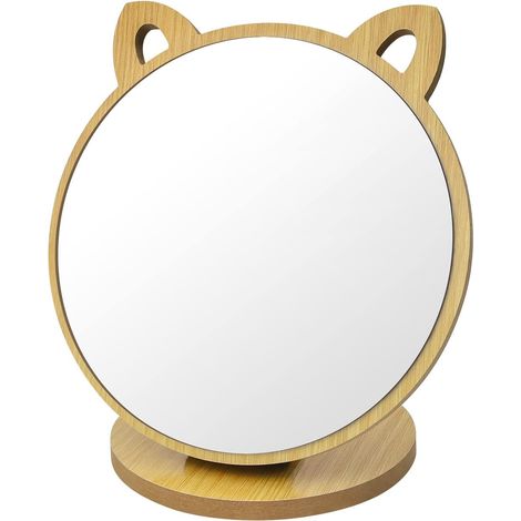 Schminkspiegel, kleiner, kreativer Spiegel in Katzenohrform, verstellbarer Klappspiegel, Tischspiegel mit Holzsockel, niedlicher Stil für Schlaf- und Wohnzimmer