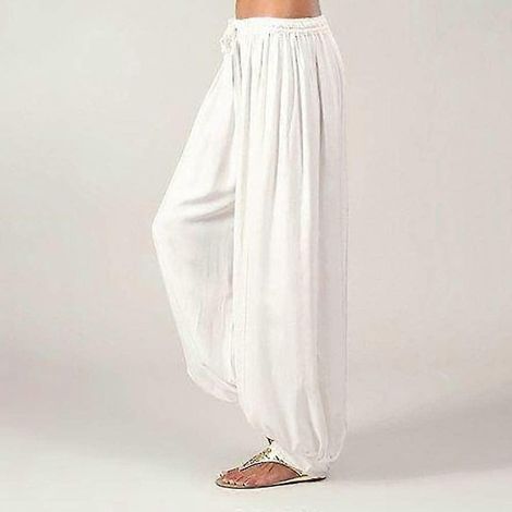 Damen-Yogahose mit Kordelzug, Haremshose, locker geschnitten, ideal für Zumba, Bauchtanz und Yoga, in Grün, Weiß und Schwarz, für Wintersport und Freizeit.-XL-White