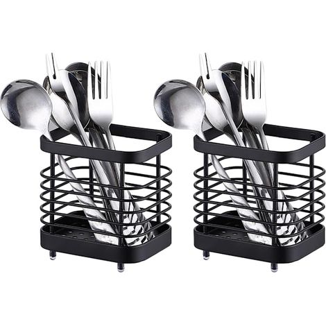 2 étagères à ustensiles de cuisine en acier inoxydable, panier à couverts, évier, accessoires, couverts, noir - 10 cm (1/5)