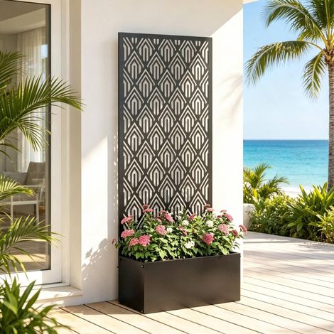 Bac à fleurs avec treillis 45x21,5x110 cm en métal noir, gain de place pour jardin FloraGrace (1/5)