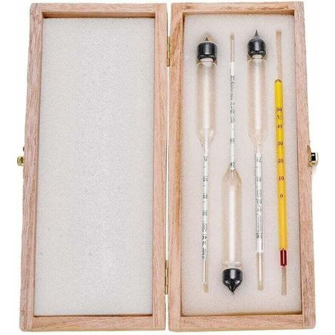 Alcoomètre 3pcs avec thermomètre Alcoomètre Teneur en alcool 0-40, 40-70, 70-100 Vol% Densimètre pour Spiritueux Distillats Whisky Brandy Vodka (1/4)