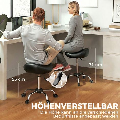 Tabouret de séjour à assise selle, hauteur ajustable, cuir synthétique, 48 x 48 x 54-69 cm, noir (1/4)
