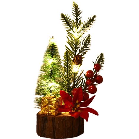 Mini sapin de Noël lumineux, socle en bois, décoration de table, petit sapin de Noël - style fleur de Noël (1/3)