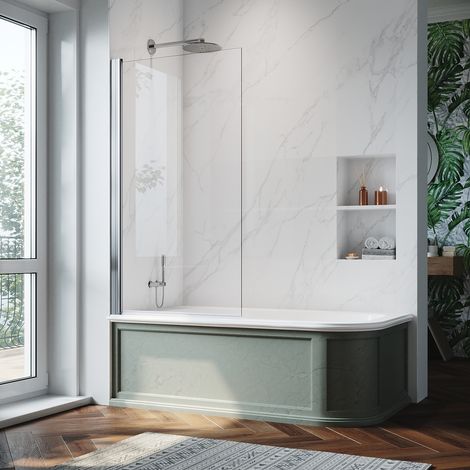 Bright Silver 180 Degree Pivot Panel Bath Screen 800x1400mm Tempered Glass Panel