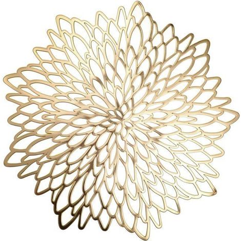 Sets de table ronds dorés métalliques - KAGOLOW - Lot de 4 - 38 cm - Floral 3D - Vinyle PVC - Imperméables (1/5)