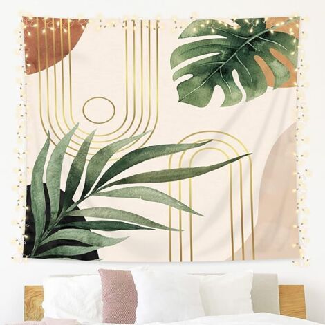 Tapisserie abstraite bohème du milieu du siècle 78 x 59 h, feuilles tropicales, arc géométrique moderne, plante botanique bohème minimaliste, décoration murale neutre, art pour salon (1/4)