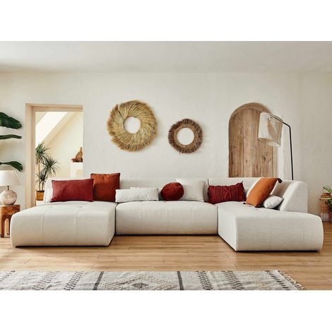 Lisa Design – Canapé d'angle panoramique 7 places – Revêtement tissu 100% polyester – Structure bois et panneaux de particules – Dimensions L334xH75xP198 cm