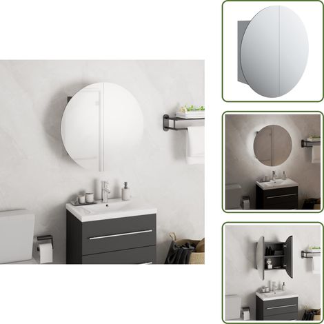 Armoire de salle de bain miroir rond et LED Gris 40x40x17,5 cm - Meuble De Salle De Bain - Armoire De Salle De Bain - Miroir Lumineux - Éclairage Led - Rangement Cosmétiques (1/5)