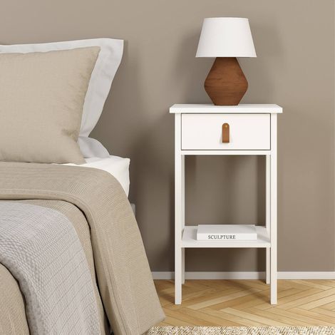 Dmora - Mesa de noche Inday, Cómoda baja, Mesilla de noche, Estante de la cama, 40x34 h70 cm, Blanco (1/5)