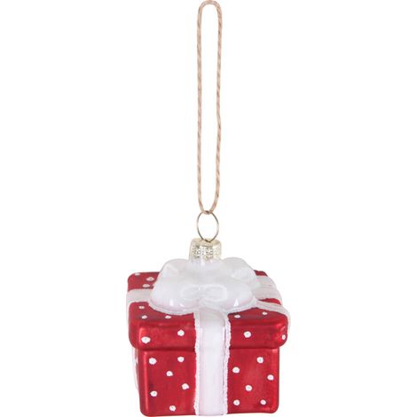 TrendLine Weihnachtskugel aus Glas Geschenk 6,5 x 5,5 cm rot-weiß