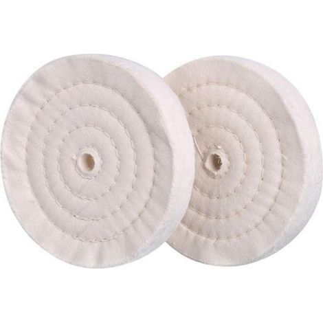 Lot de 2 disques de polissage de 15 cm (Pores de 15 mm Sans peau, 70 couches) pour meuleuse de banc, en coton effet miroir (1/5)