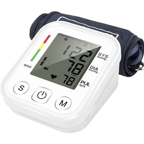 Tensiómetro electrónico de brazo: 99 memorias, pantalla LCD, brazalete ajustable, medición de presión arterial y frecuencia cardíaca. (1/5)