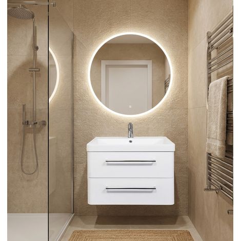 Meuble Salle de Bains avec vasque/lavabo TAHITI 80 suspendu laqué Blanc brillant avec plan résine (1/5)