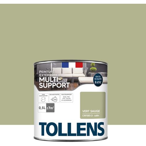 Peinture extérieure multisupport - Ultra résistante et économique - TOLLENS - Satin - Vert Sauge - 0,5L = 7m²