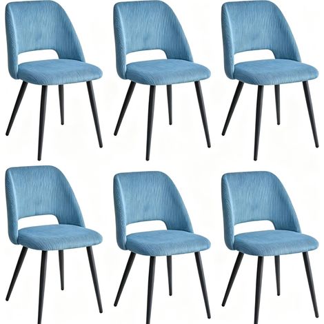 Pack de 6 sillas de comedor de tela azul y metal negro con respaldo ergonómico - CHICFURN (1/5)
