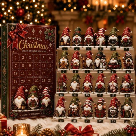 Adventskalender 2026 – 24-teilig – rot, grün, braun – Acryl – 24 Tage Weihnachtswichtel-Anhänger – Christbaumschmuck – geeignet für Weihnachten und als Dekoration für den Wohnbereich (1/3)