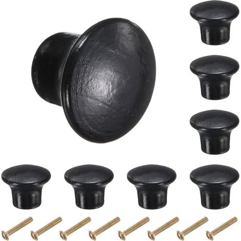8pcs Boutons Ronds En Bois, 23mm  Boutons De Tiroir De Cuisine À Trou Unique Poignées De Meuble Décoratives Pour Tiroir Commode Armoire, Noir