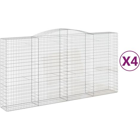Paniers à gabions arqués 4 pcs  Mur en gabion 400x50x200/220 cm Fer galvanisé