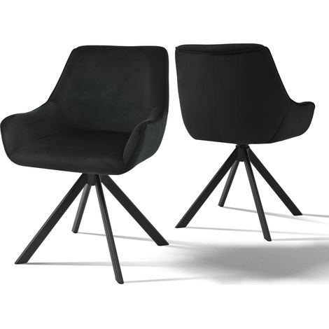 Goeurvant 360° drehbarer Sessel mit geschwungener Rückenlehne und weichem Kissen, perfekte Kombination aus Stil und Komfort - 2er Set - Schwarz