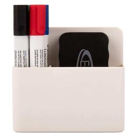 Porte-stylo magnétique, porte-marqueur pour tableau blanc composé de 2 compartiments avec éponge pour tableau blanc idéal pour réfrigérateur, casier et toutes les surfaces magnétiques, Fonepro (1/5)