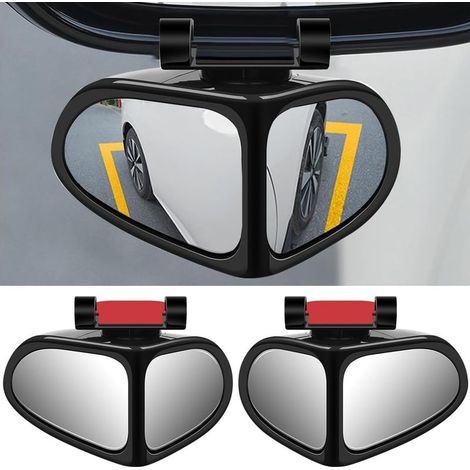 2Pcs Miroir D'angle Mort 2 en 1 pour Voiture, 360 Degrés de Rotation Réglable Grand Angle Rétroviseur, Rétroviseur HD Auxiliaire de Voiture Universel pour Véhicule Camion SUV(Noir) (1/5)