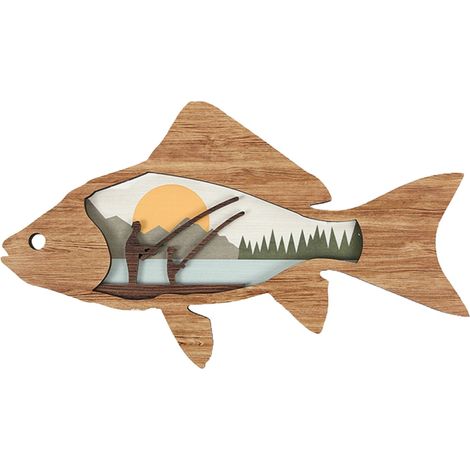 Poisson - Décoration Murale En Bois Multicouche - Pour Intérieur - Suspendu Sur Fil - Idéal Pour Décoration De Noël Et Création Artisanale - 1 Pièce (1/5)