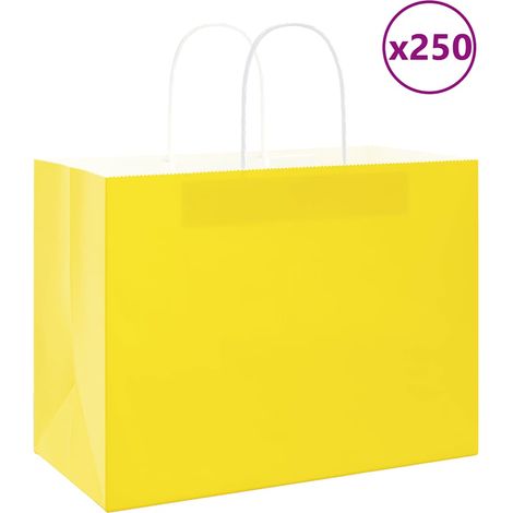 Papiertragetaschen 250 Stk. mit Henkeln Gelb 32x17x25 cm